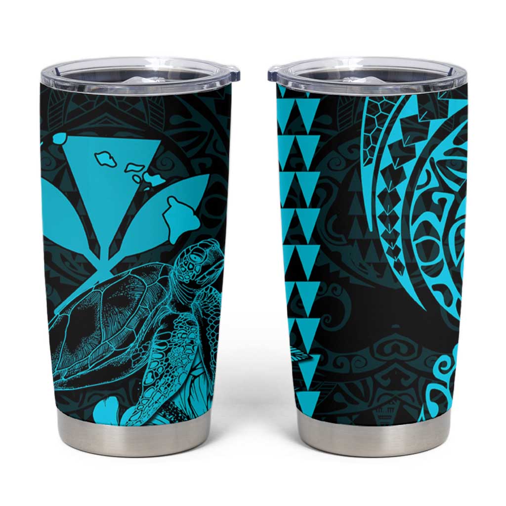 Kakau Polynesian Tribal Hawaiian Turtle Tumbler Cup with Kanaka Maoli Teal