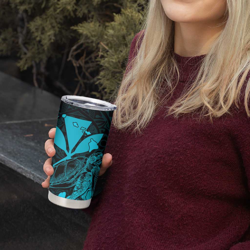 Kakau Polynesian Tribal Hawaiian Turtle Tumbler Cup with Kanaka Maoli Teal