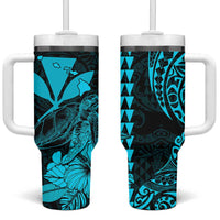 Kakau Polynesian Tribal Hawaiian Turtle Tumbler With Handle with Kanaka Maoli Teal