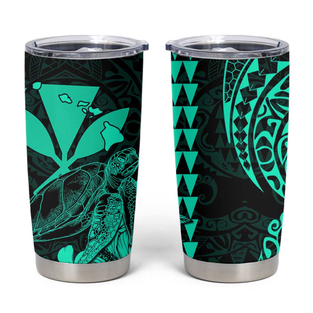 Kakau Polynesian Tribal Hawaiian Turtle Tumbler Cup with Kanaka Maoli Turquoise