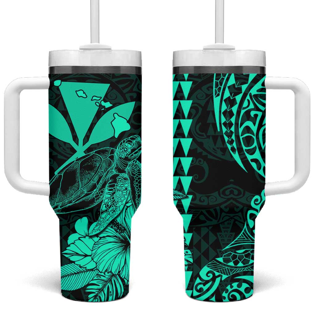 Kakau Polynesian Tribal Hawaiian Turtle Tumbler With Handle with Kanaka Maoli Turquoise