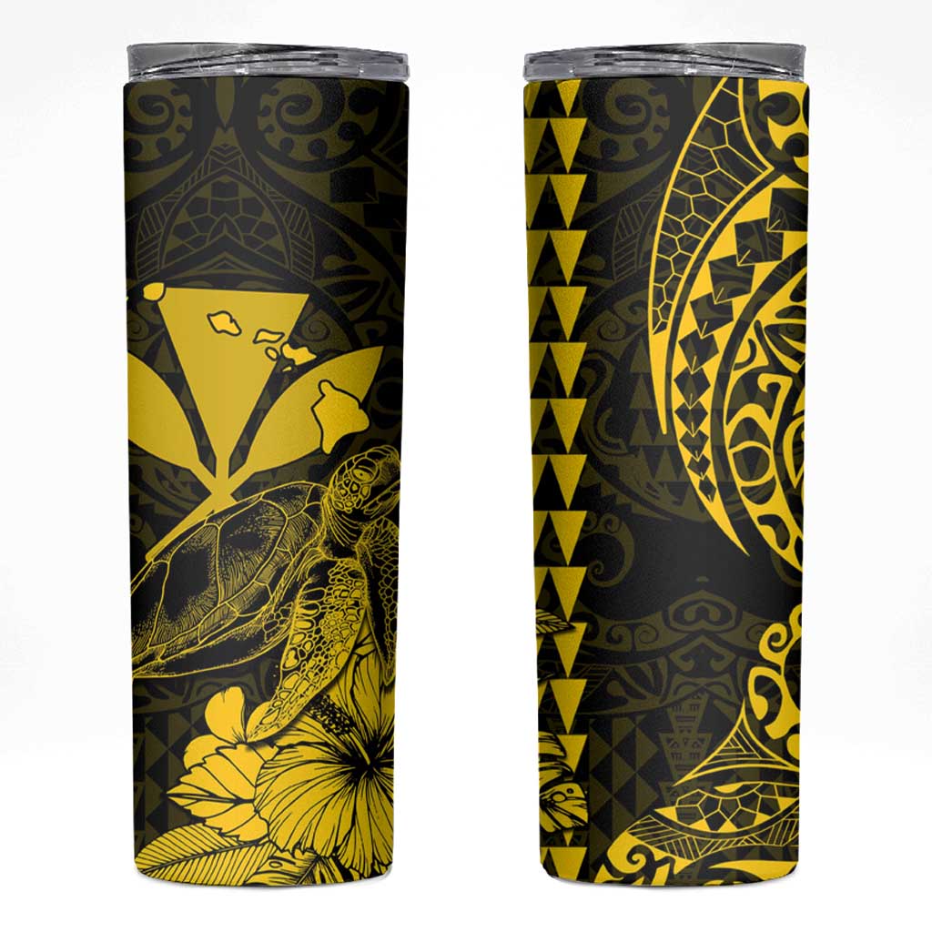 Kakau Polynesian Tribal Hawaiian Turtle Skinny Tumbler with Kanaka Maoli Yellow