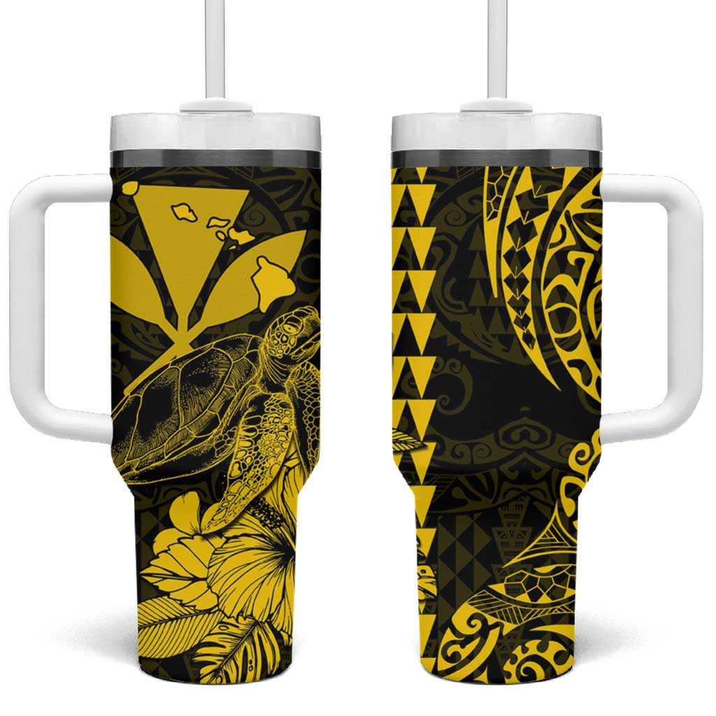 Kakau Polynesian Tribal Hawaiian Turtle Tumbler With Handle with Kanaka Maoli Yellow