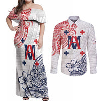 Kingdom of Uvea 1842-1860 Personalized Couples Matching Off Shoulder Maxi Dress and Long Sleeve Button Shirt Wallis and Futuna Polynesian Tribal Pattern LT9 White - Polynesian Pride