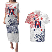Kingdom of Uvea 1842-1860 Personalized Couples Matching Puletasi and Hawaiian Shirt Wallis and Futuna Polynesian Tribal Pattern LT9 White - Polynesian Pride