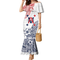 Kingdom of Uvea 1842-1860 Personalized Family Matching Mermaid Dress and Hawaiian Shirt Wallis and Futuna Polynesian Tribal Pattern LT9 Mom's Dress White - Polynesian Pride