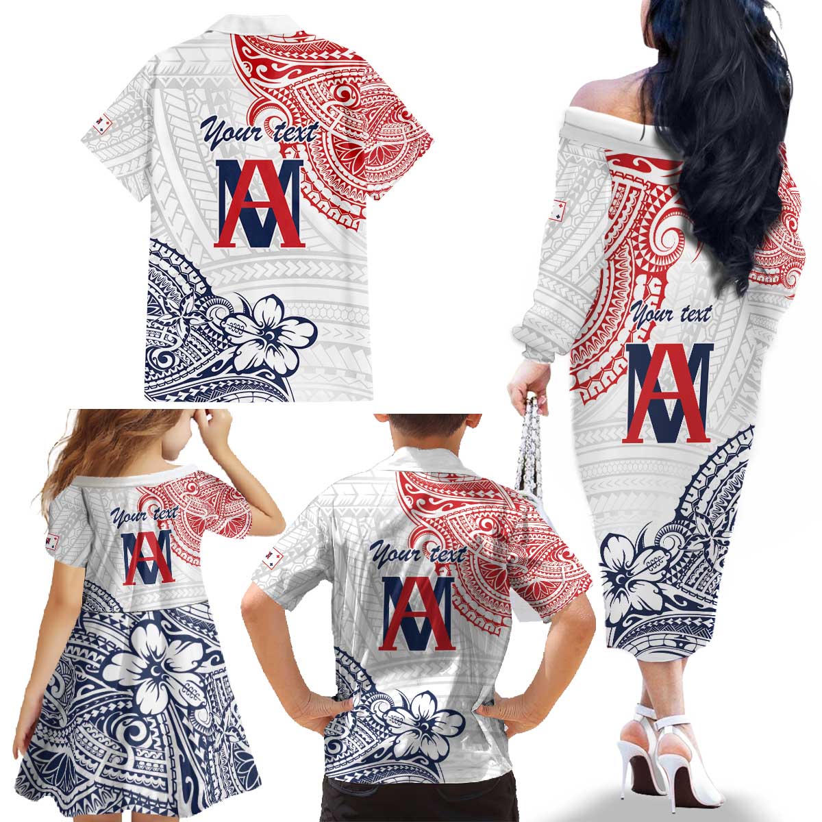Kingdom of Uvea 1842-1860 Personalized Family Matching Off The Shoulder Long Sleeve Dress and Hawaiian Shirt Wallis and Futuna Polynesian Tribal Pattern