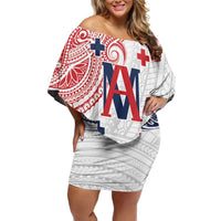 Kingdom of Uvea 1842-1860 Personalized Off Shoulder Short Dress Wallis and Futuna Polynesian Tribal Pattern LT9 Women White - Polynesian Pride