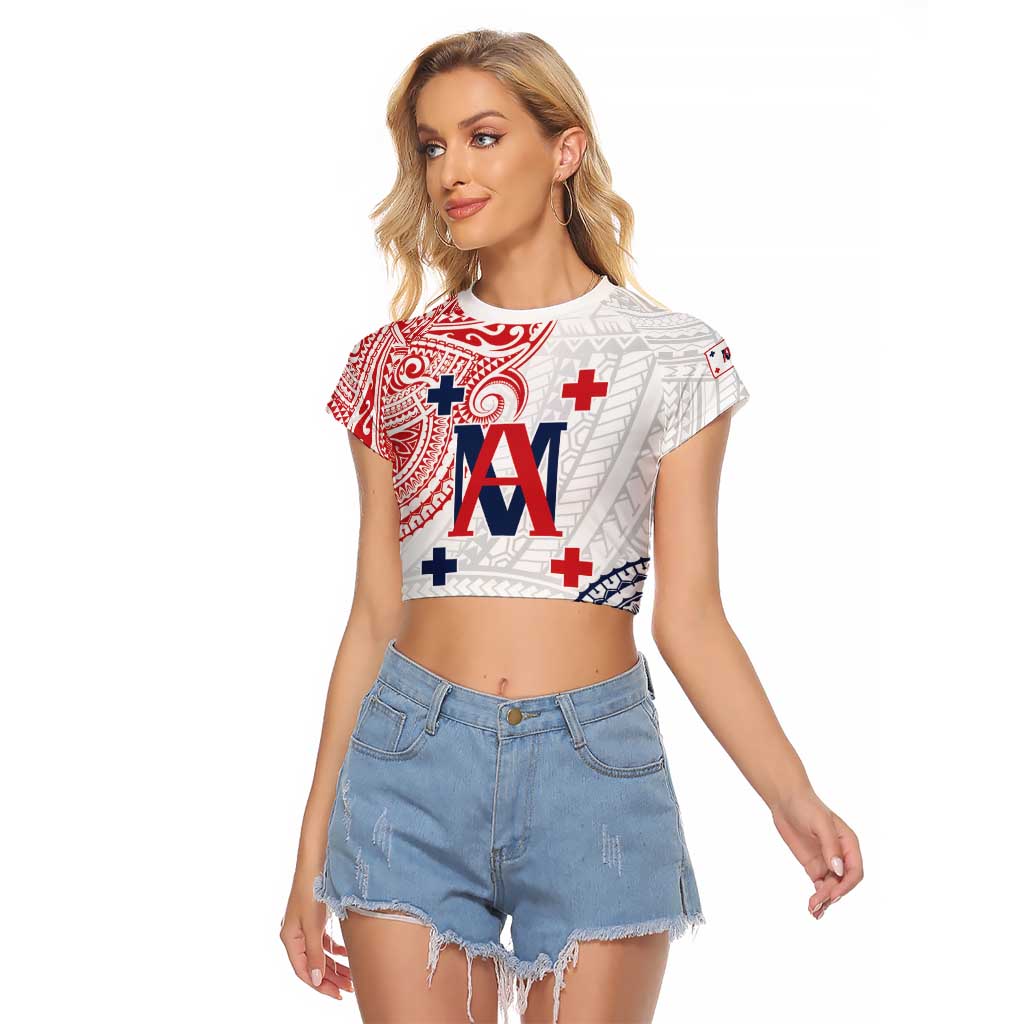 Kingdom of Uvea 1842-1860 Personalized Raglan Cropped T Shirt Wallis and Futuna Polynesian Tribal Pattern LT9 Female White - Polynesian Pride