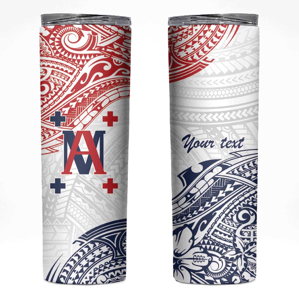 Kingdom of Uvea 1842-1860 Personalized Skinny Tumbler Wallis and Futuna Polynesian Tribal Pattern LT9 White - Polynesian Pride