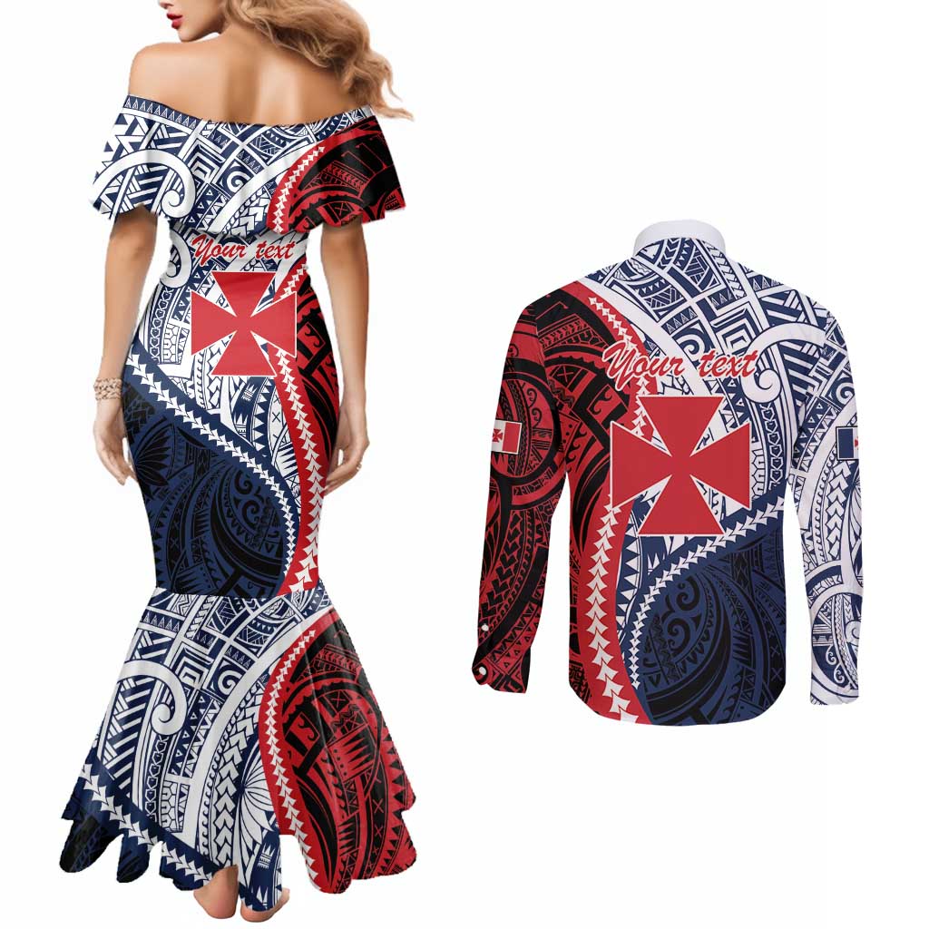 Kingdom of Uvea 1860-1886 Personalized Couples Matching Mermaid Dress and Long Sleeve Button Shirt Wallis and Futuna Polynesian Tribal Pattern LT9 - Polynesian Pride