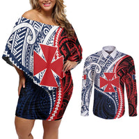 Kingdom of Uvea 1860-1886 Personalized Couples Matching Off Shoulder Short Dress and Long Sleeve Button Shirt Wallis and Futuna Polynesian Tribal Pattern LT9 Red - Polynesian Pride