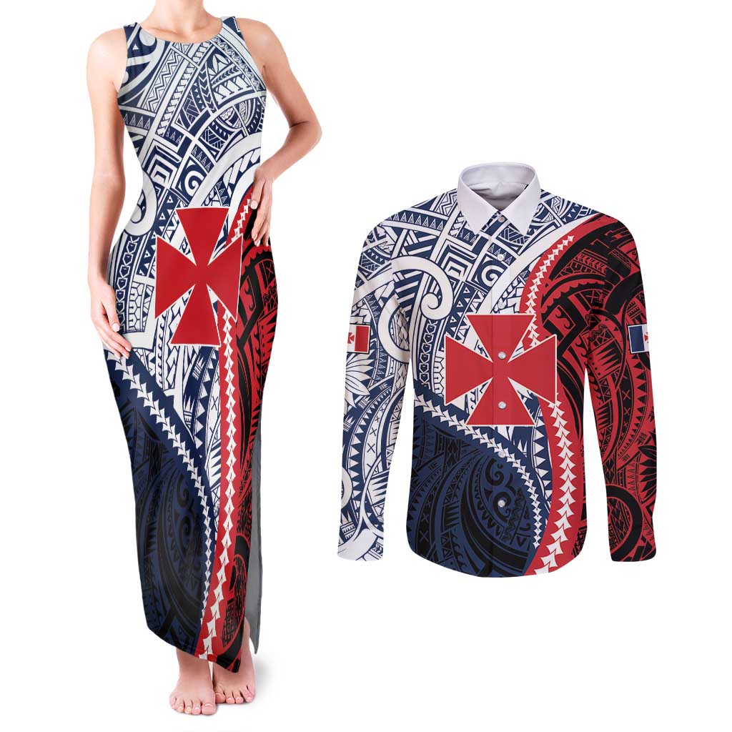 Kingdom of Uvea 1860-1886 Personalized Couples Matching Tank Maxi Dress and Long Sleeve Button Shirt Wallis and Futuna Polynesian Tribal Pattern LT9 Red - Polynesian Pride