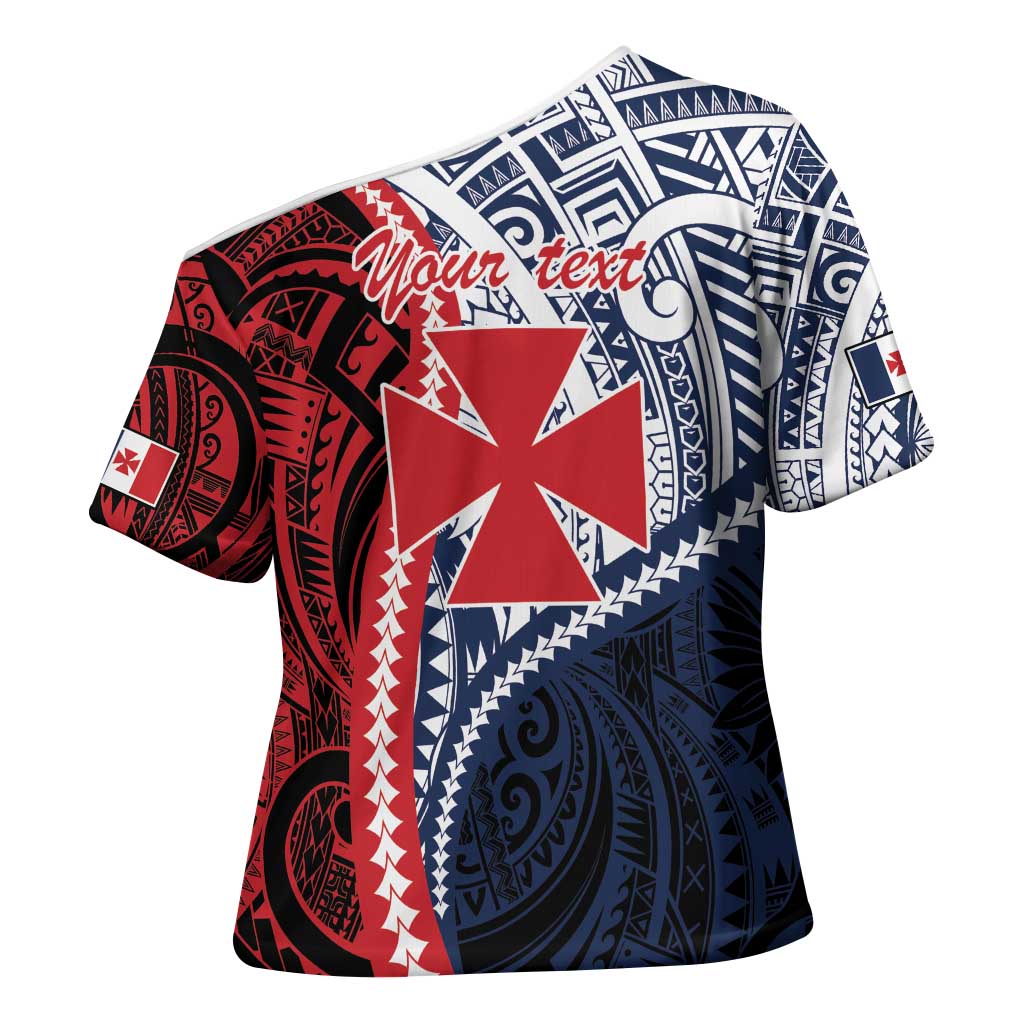 Kingdom of Uvea 1860-1886 Personalized Cross Shoulder Shirt Wallis and Futuna Polynesian Tribal Pattern - Polynesian Pride