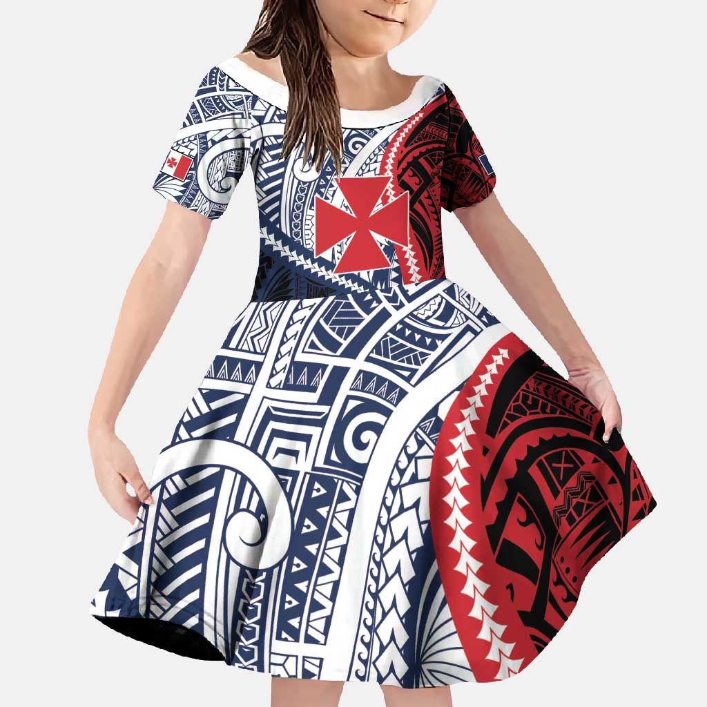 Kingdom of Uvea 1860-1886 Personalized Family Matching Mermaid Dress and Hawaiian Shirt Wallis and Futuna Polynesian Tribal Pattern LT9 Daughter's Dress Red - Polynesian Pride