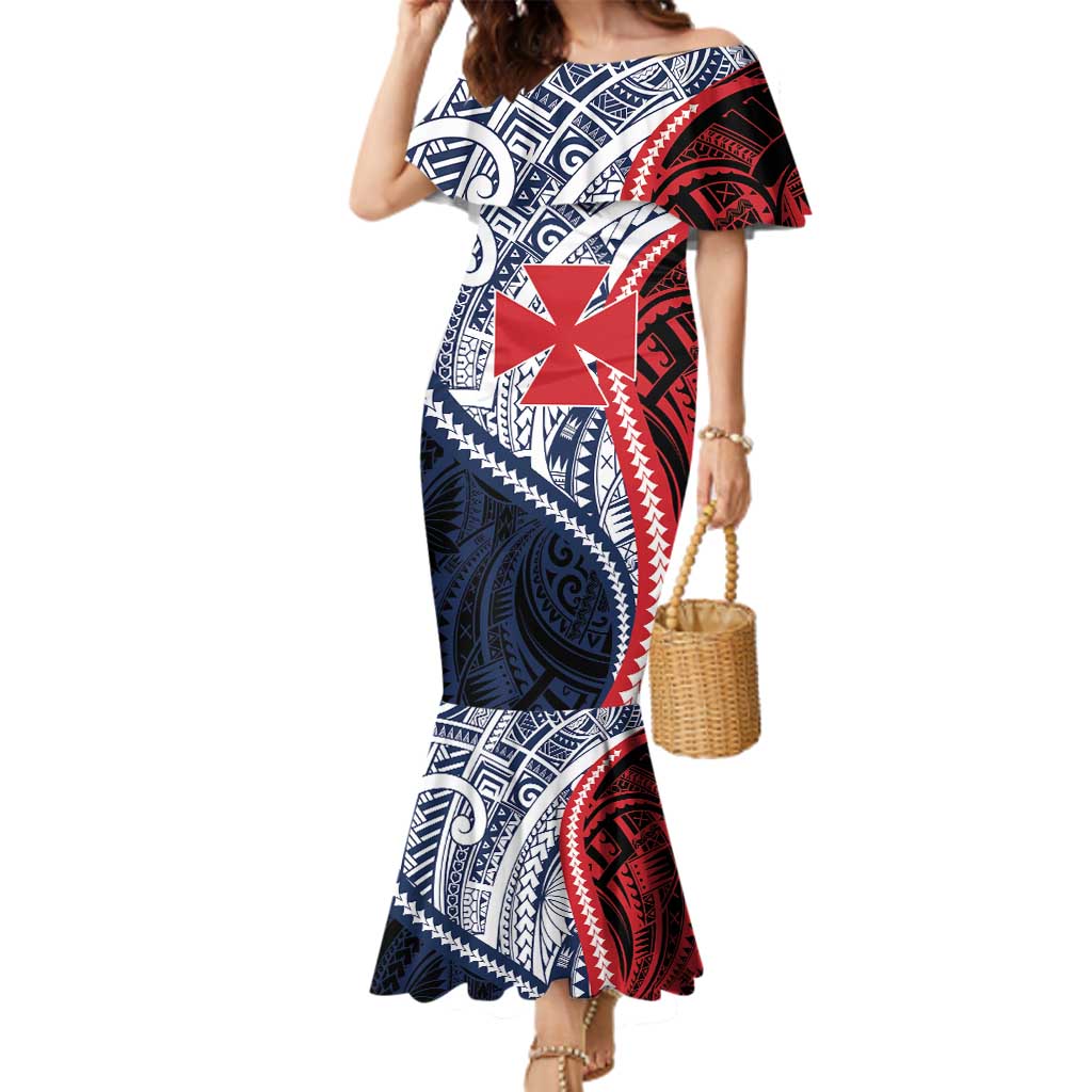 Kingdom of Uvea 1860-1886 Personalized Family Matching Mermaid Dress and Hawaiian Shirt Wallis and Futuna Polynesian Tribal Pattern LT9 Mom's Dress Red - Polynesian Pride