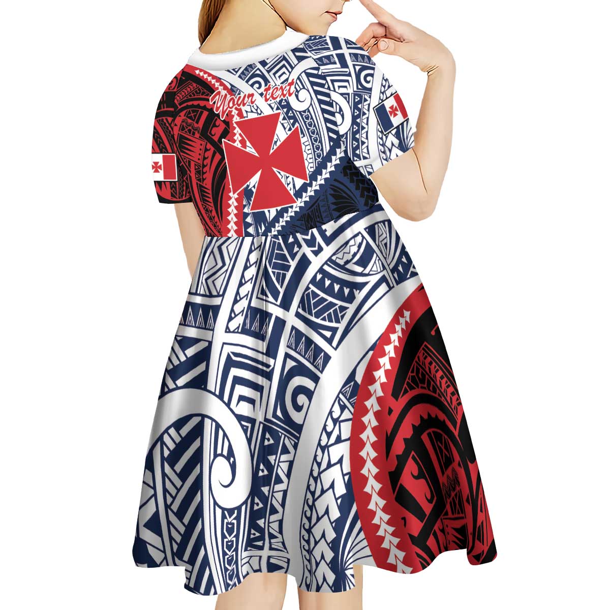 Kingdom of Uvea 1860-1886 Personalized Kid Short Sleeve Dress Wallis and Futuna Polynesian Tribal Pattern LT9 - Polynesian Pride