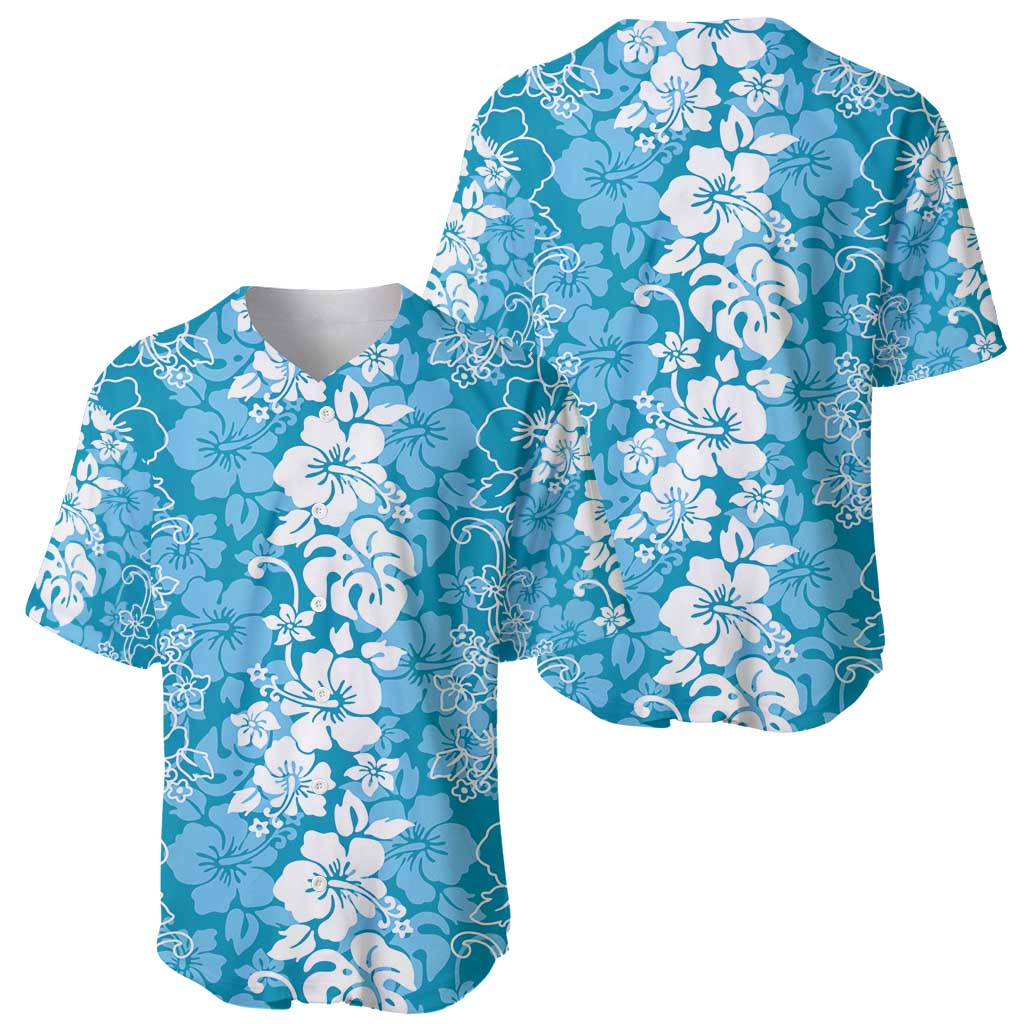 Hawaiian Lei Day Baseball Jersey Blue Hibiscus Flowers Lei Art LT9 - Polynesian Pride