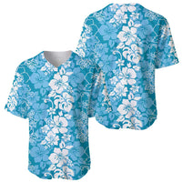 Hawaiian Lei Day Baseball Jersey Blue Hibiscus Flowers Lei Art LT9 - Polynesian Pride
