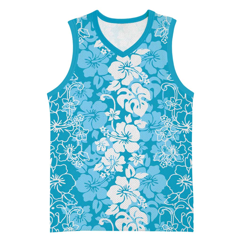 Hawaiian Lei Day Basketball Jersey Blue Hibiscus Flowers Lei Art LT9 Unisex Blue - Polynesian Pride