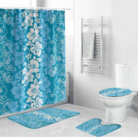 Hawaiian Lei Day Bathroom Set Blue Hibiscus Flowers Lei Art - Polynesian Pride