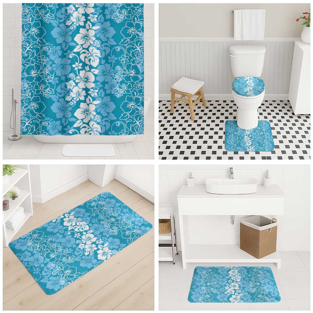 Hawaiian Lei Day Bathroom Set Blue Hibiscus Flowers Lei Art - Polynesian Pride