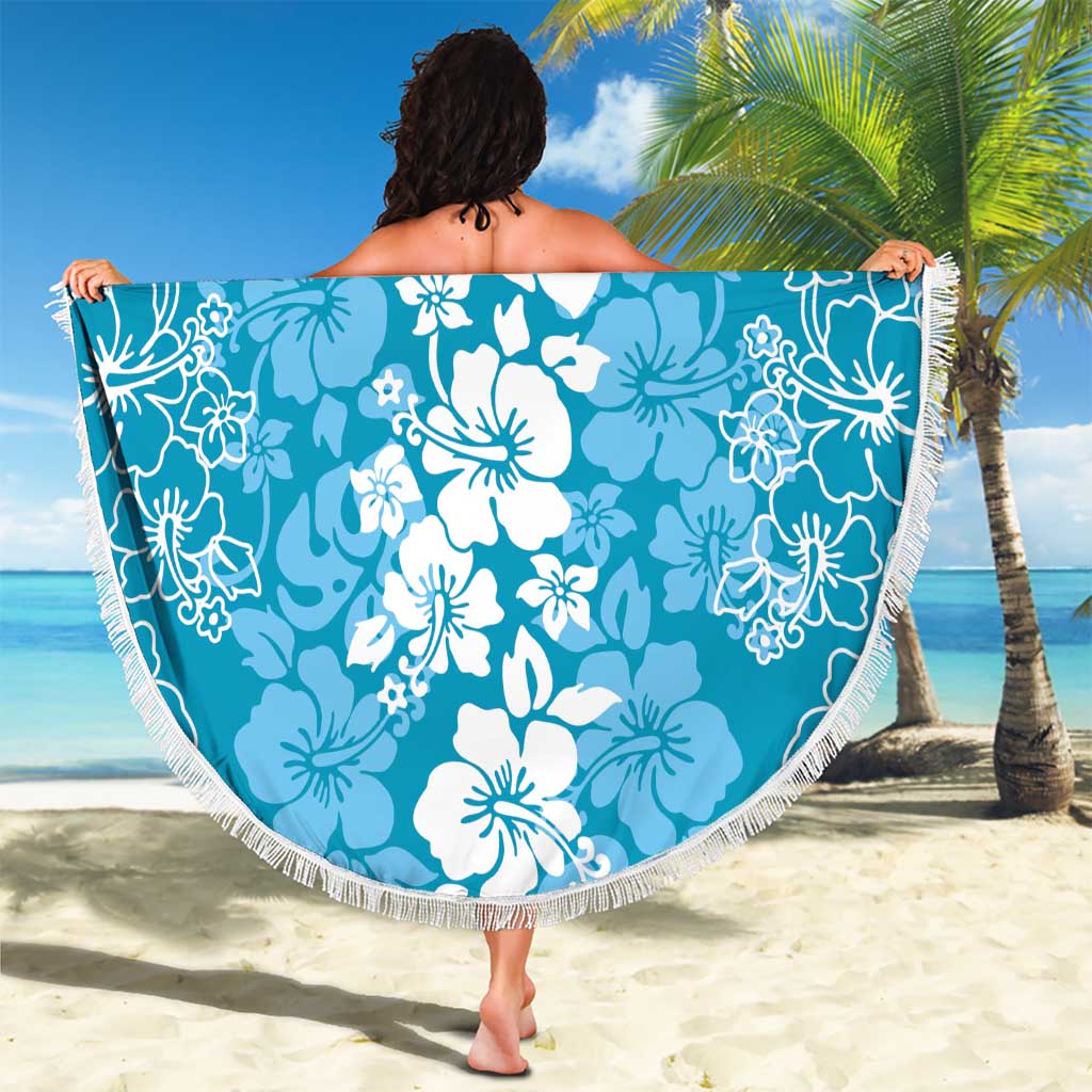 Hawaiian Lei Day Beach Blanket Blue Hibiscus Flowers Lei Art LT9 - Polynesian Pride