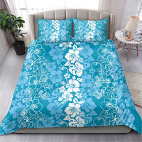 Hawaiian Lei Day Bedding Set Blue Hibiscus Flowers Lei Art
