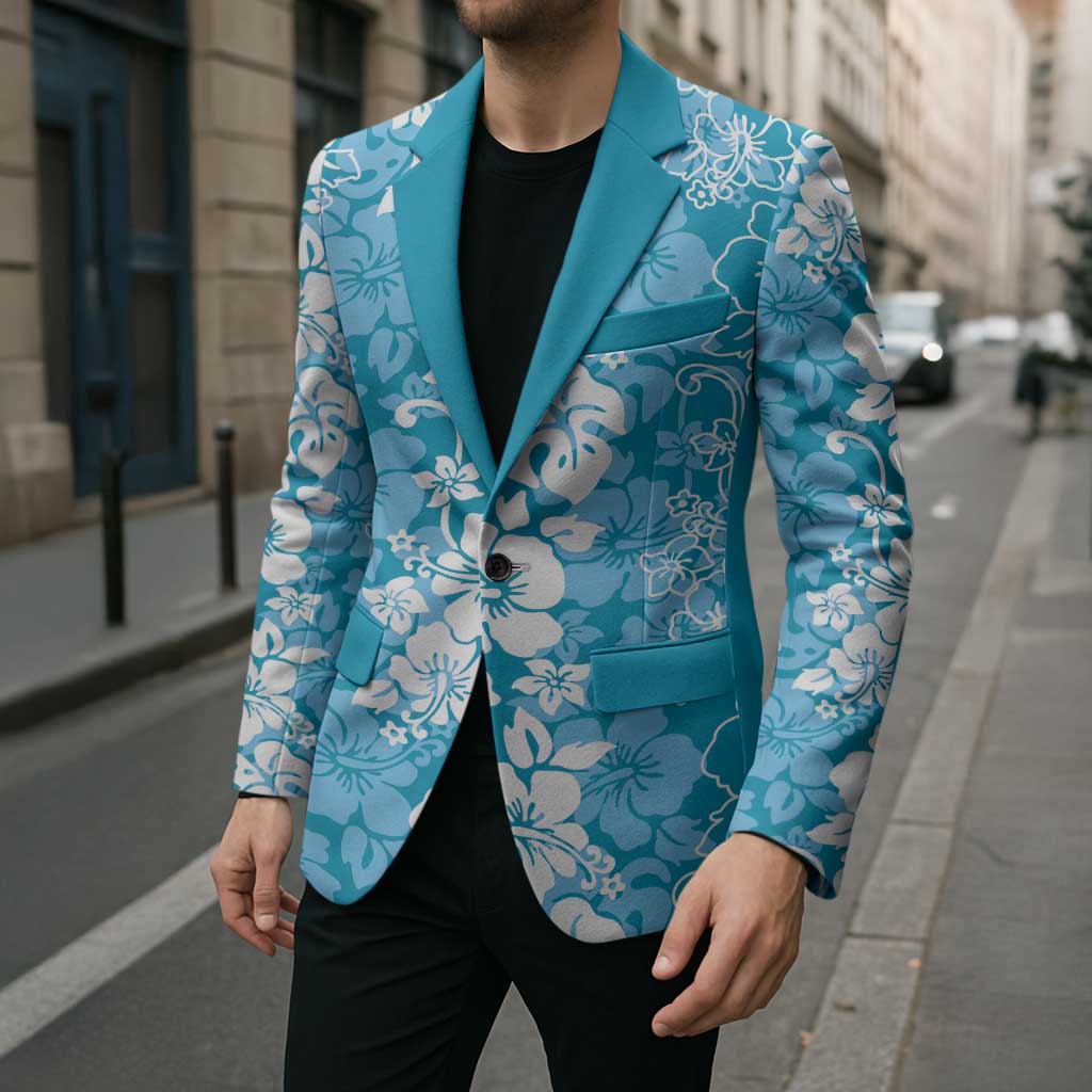 Hawaiian Lei Day Blazer Blue Hibiscus Flowers Lei Art LT9 - Polynesian Pride