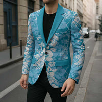 Hawaiian Lei Day Blazer Blue Hibiscus Flowers Lei Art LT9 - Polynesian Pride