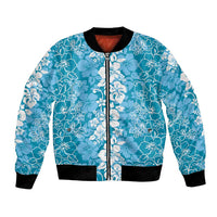 Hawaiian Lei Day Bomber Jacket Blue Hibiscus Flowers Lei Art LT9 Unisex Blue - Polynesian Pride