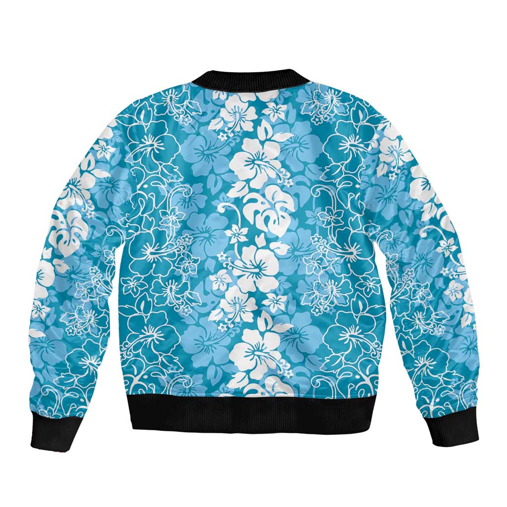 Hawaiian Lei Day Bomber Jacket Blue Hibiscus Flowers Lei Art LT9 - Polynesian Pride