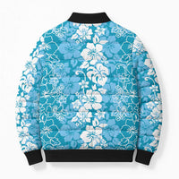 Hawaiian Lei Day Bomber Puffer Jacket Blue Hibiscus Flowers Lei Art LT9 - Polynesian Pride