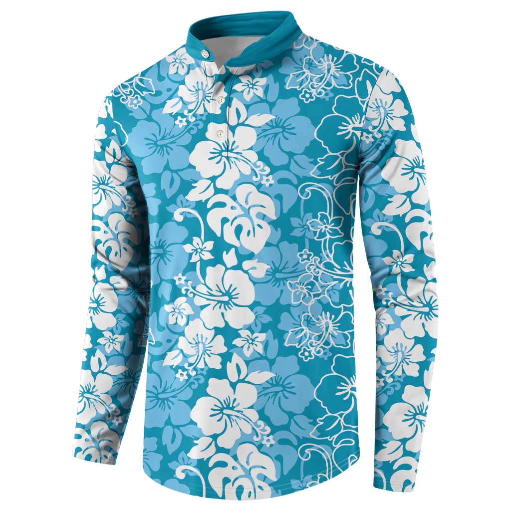 Hawaiian Lei Day Button Sweatshirt Blue Hibiscus Flowers Lei Art LT9 - Polynesian Pride
