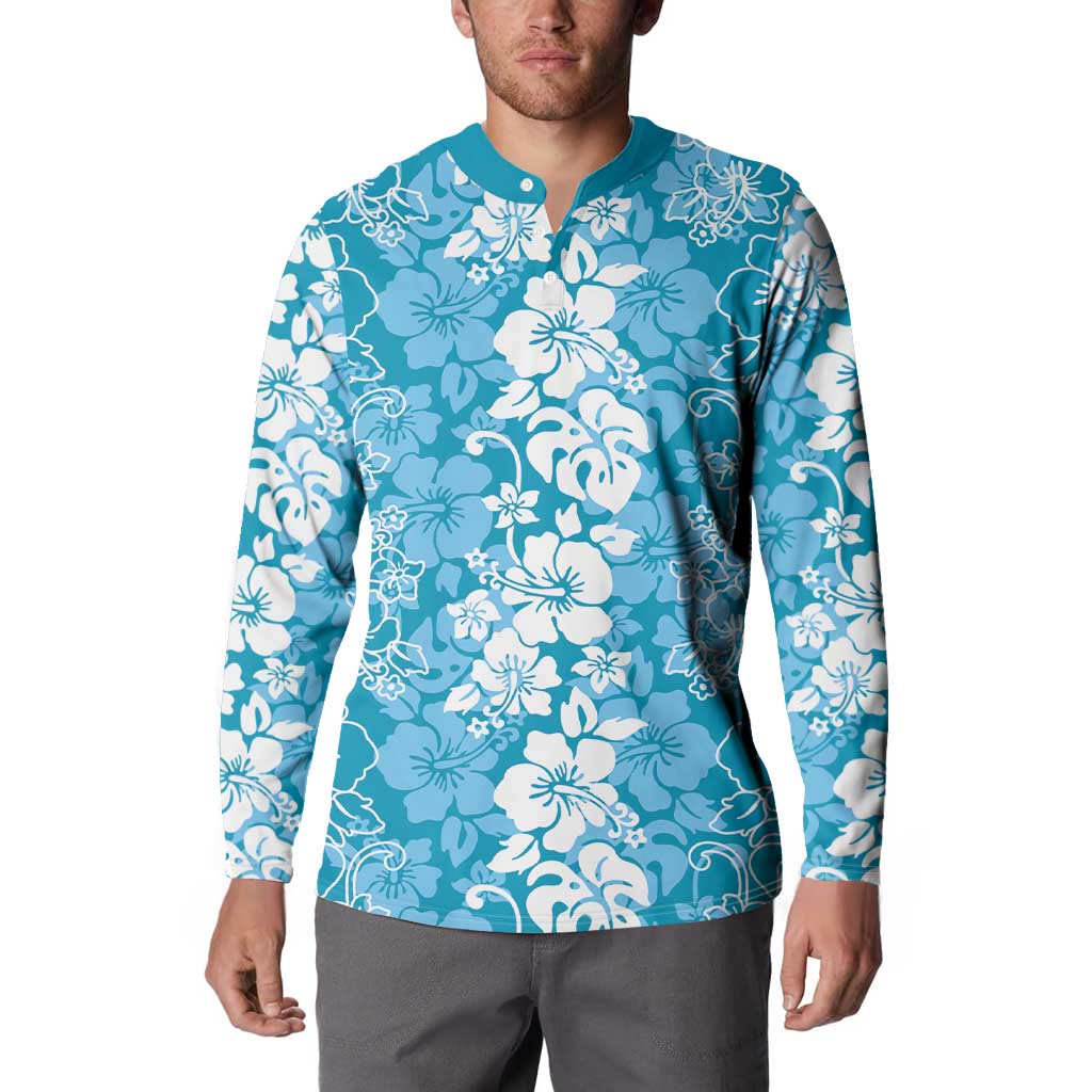 Hawaiian Lei Day Button Sweatshirt Blue Hibiscus Flowers Lei Art LT9 - Polynesian Pride