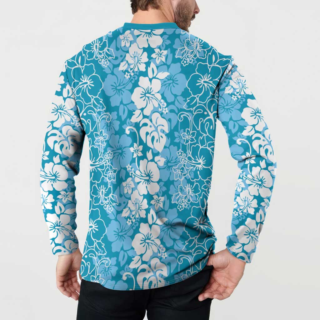 Hawaiian Lei Day Button Sweatshirt Blue Hibiscus Flowers Lei Art LT9 - Polynesian Pride