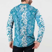 Hawaiian Lei Day Button Sweatshirt Blue Hibiscus Flowers Lei Art LT9 - Polynesian Pride