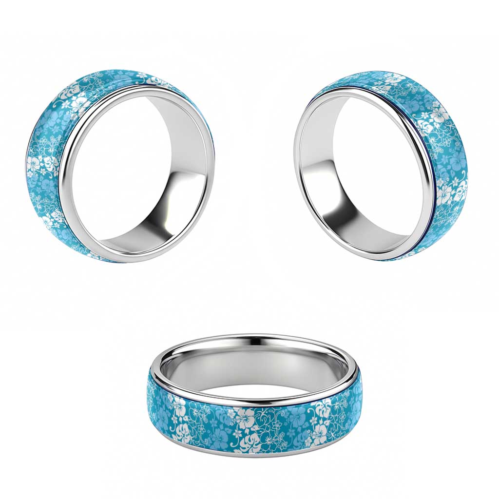Hawaiian Lei Day Classic Ring Blue Hibiscus Flowers Lei Art - Polynesian Pride