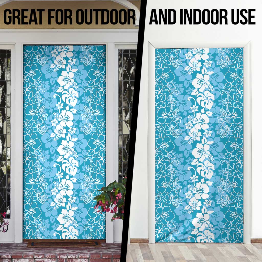 Hawaiian Lei Day Door Cover Blue Hibiscus Flowers Lei Art - Polynesian Pride
