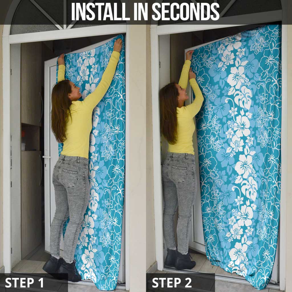 Hawaiian Lei Day Door Cover Blue Hibiscus Flowers Lei Art - Polynesian Pride