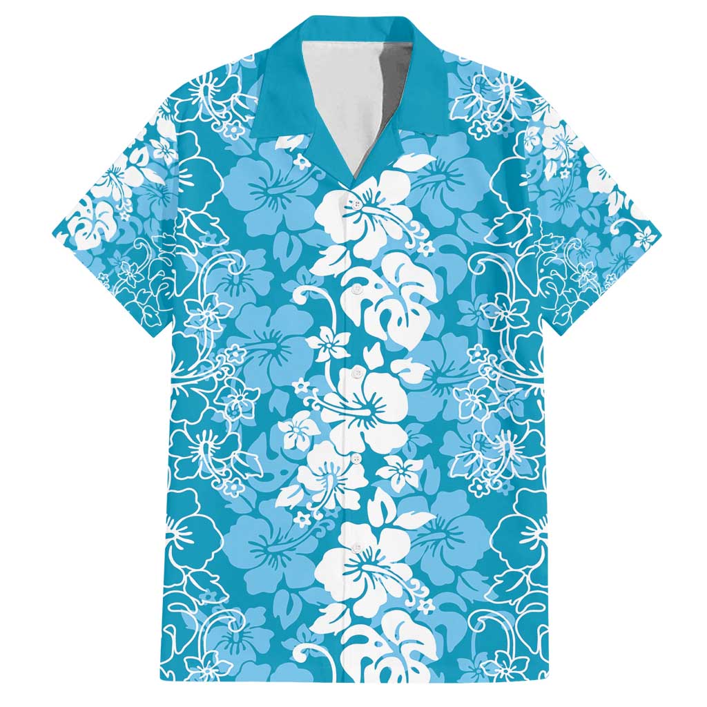 Hawaiian Lei Day Family Matching Long Sleeve Bodycon Dress and Hawaiian Shirt Blue Hibiscus Flowers Lei Art LT9 Dad's Shirt - Short Sleeve Blue - Polynesian Pride