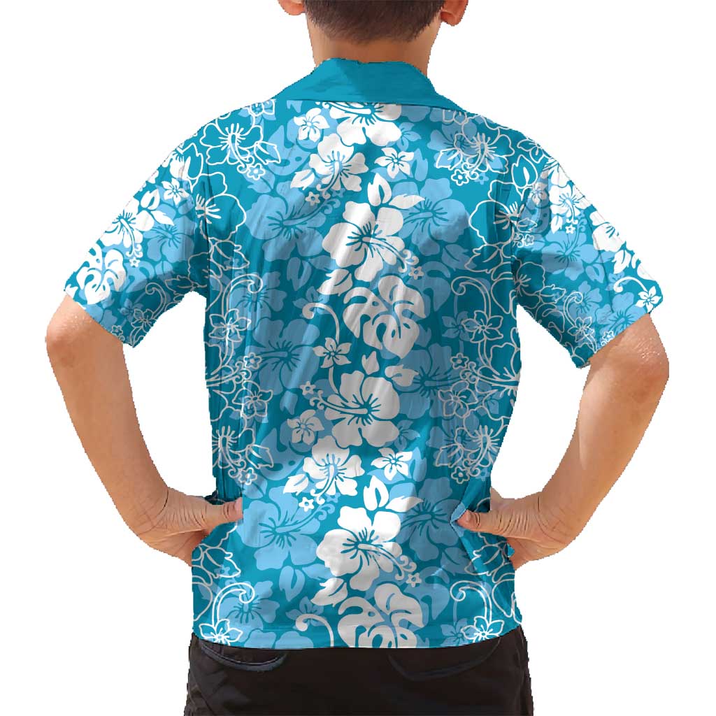 Hawaiian Lei Day Family Matching Puletasi and Hawaiian Shirt Blue Hibiscus Flowers Lei Art LT9 - Polynesian Pride