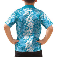 Hawaiian Lei Day Family Matching Short Sleeve Bodycon Dress and Hawaiian Shirt Blue Hibiscus Flowers Lei Art LT9 - Polynesian Pride