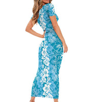 Hawaiian Lei Day Family Matching Short Sleeve Bodycon Dress and Hawaiian Shirt Blue Hibiscus Flowers Lei Art LT9 - Polynesian Pride