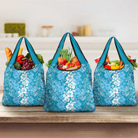 Hawaiian Lei Day Grocery Bag Blue Hibiscus Flowers Lei Art
