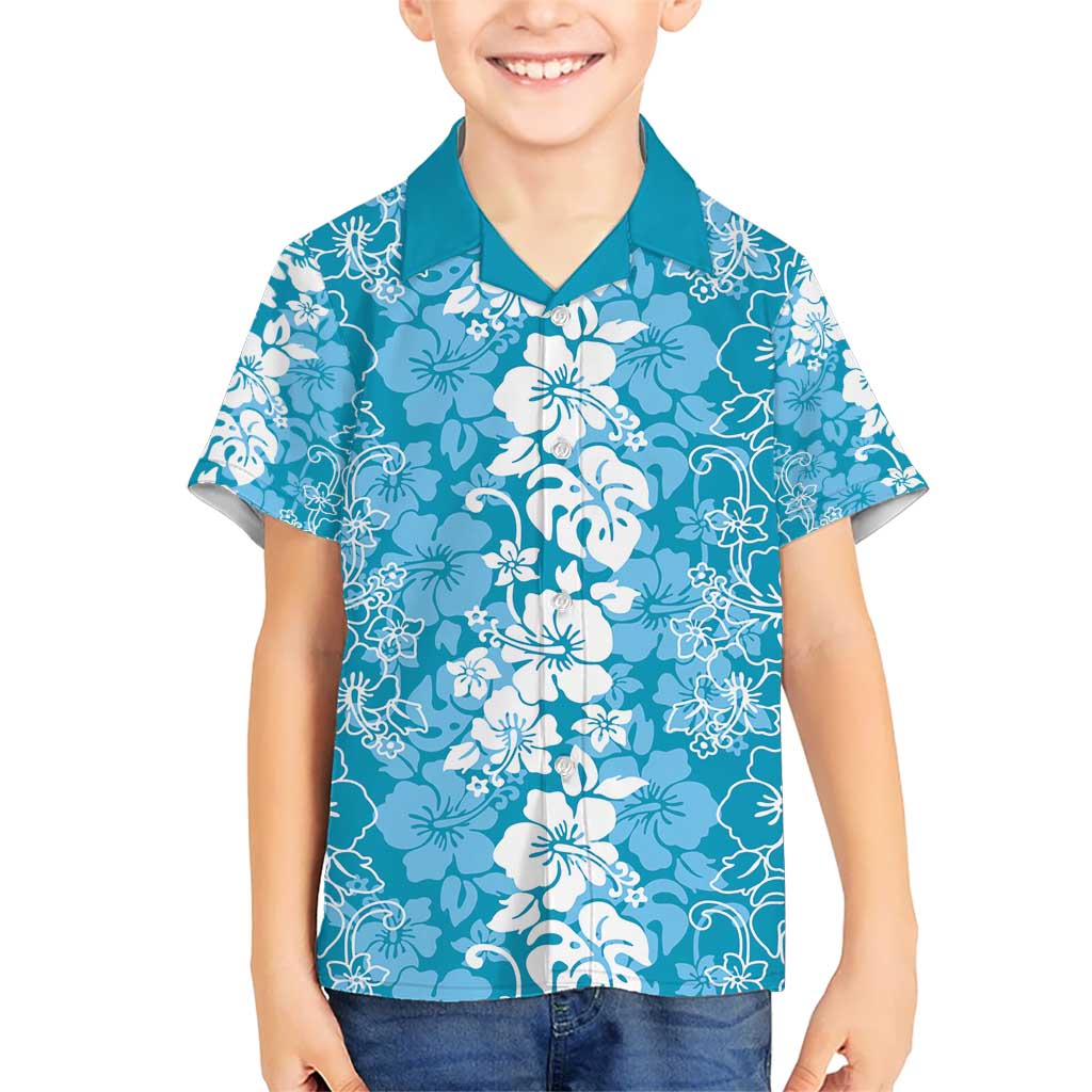 Hawaiian Lei Day Kid Hawaiian Shirt Blue Hibiscus Flowers Lei Art
