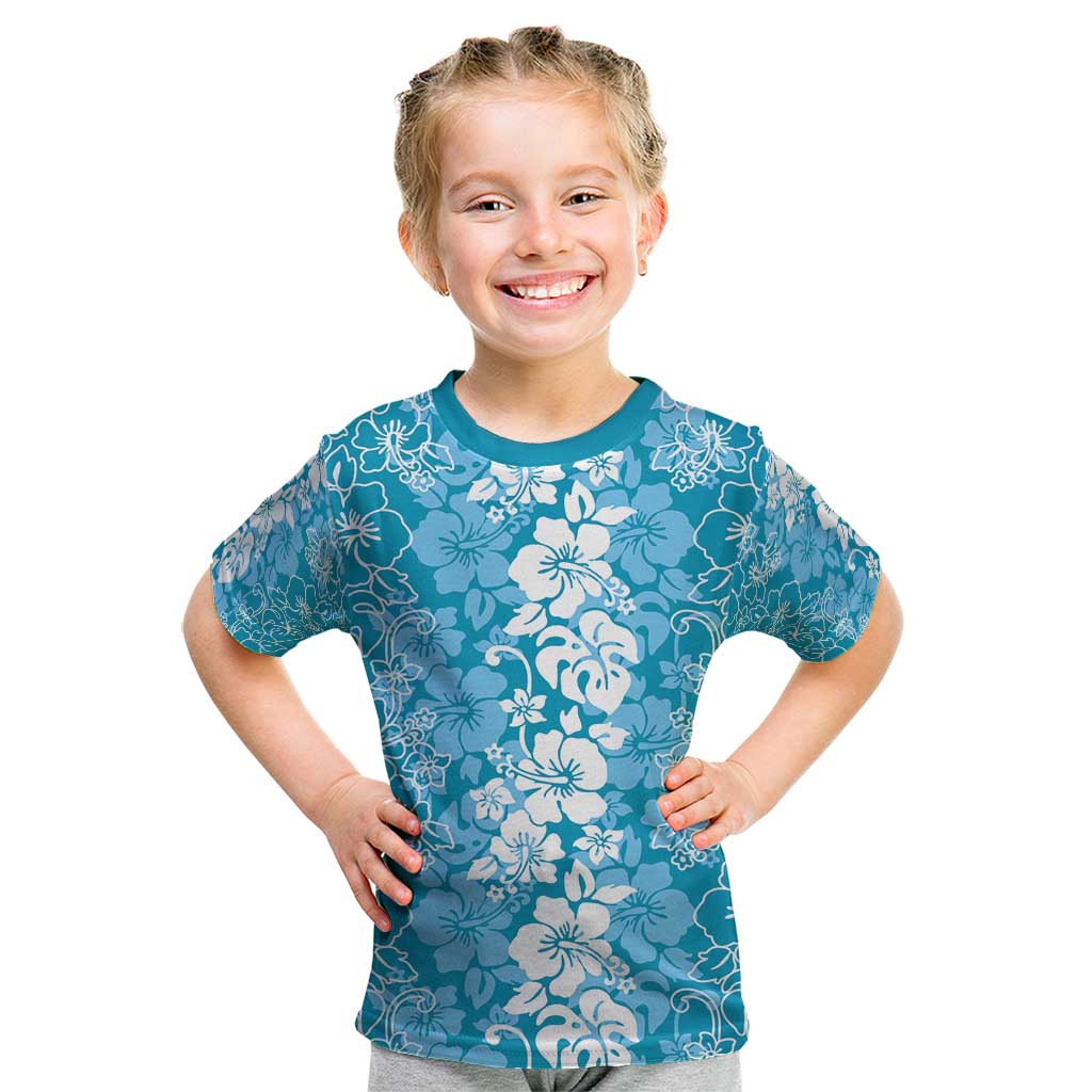 Hawaiian Lei Day Kid T Shirt Blue Hibiscus Flowers Lei Art LT9 Blue - Polynesian Pride