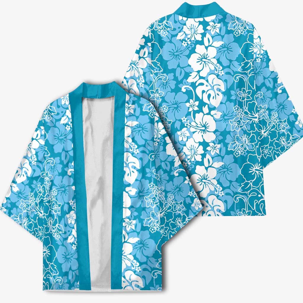 Hawaiian Lei Day Kimono Blue Hibiscus Flowers Lei Art LT9 - Polynesian Pride