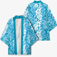 Hawaiian Lei Day Kimono Blue Hibiscus Flowers Lei Art LT9 - Polynesian Pride