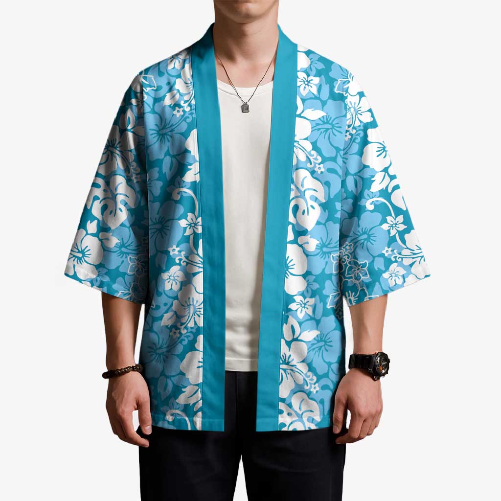 Hawaiian Lei Day Kimono Blue Hibiscus Flowers Lei Art LT9 - Polynesian Pride